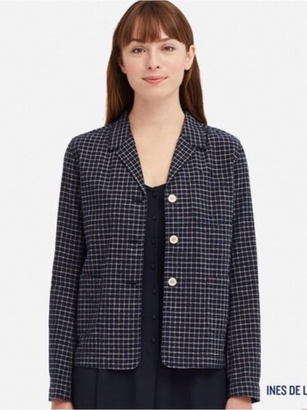 UNIQLO x Ines De La Fressange Navy Plaid Blazer Jacket Size S